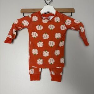 Hanna Andersson HannaSoft Orange Pumpkin Print 2 Piece Pajama Set 2T